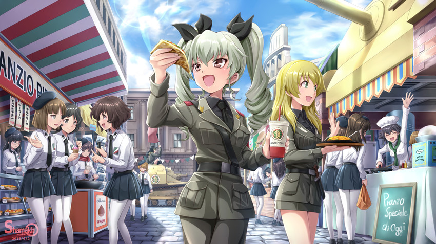 anchovy, akiyama yukari, pepperoni, carpaccio, amaretto, and 2 more (girls und panzer) drawn by shamakho