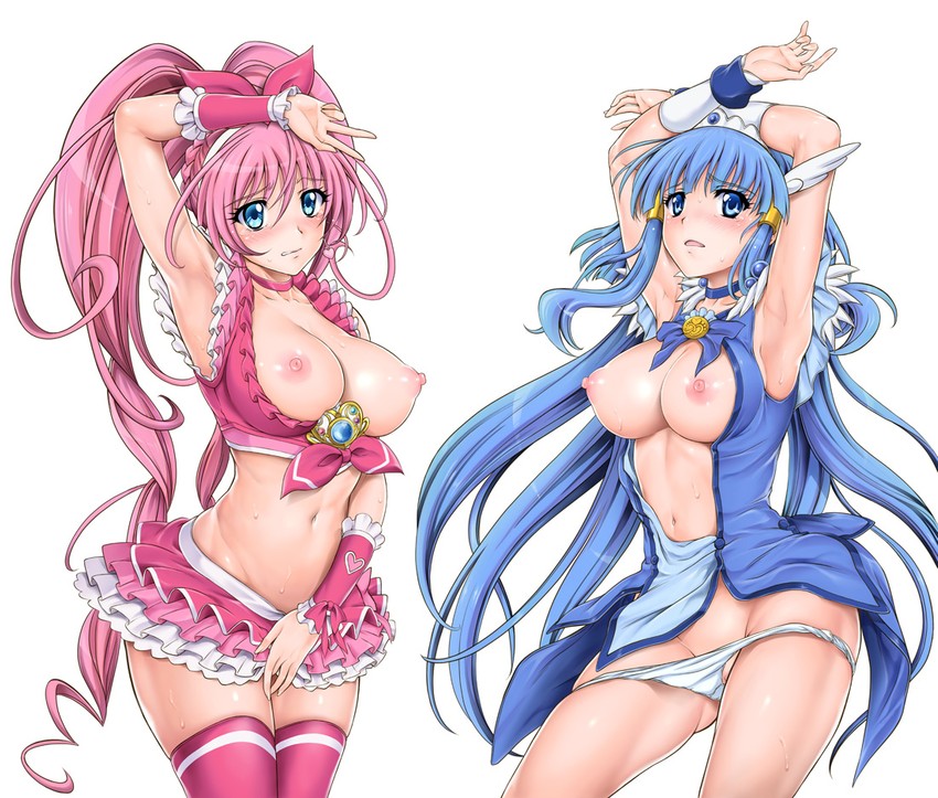 aoki reika, houjou hibiki, cure beauty, and cure melody (precure and 2 more) drawn by cyclone_(reizei)