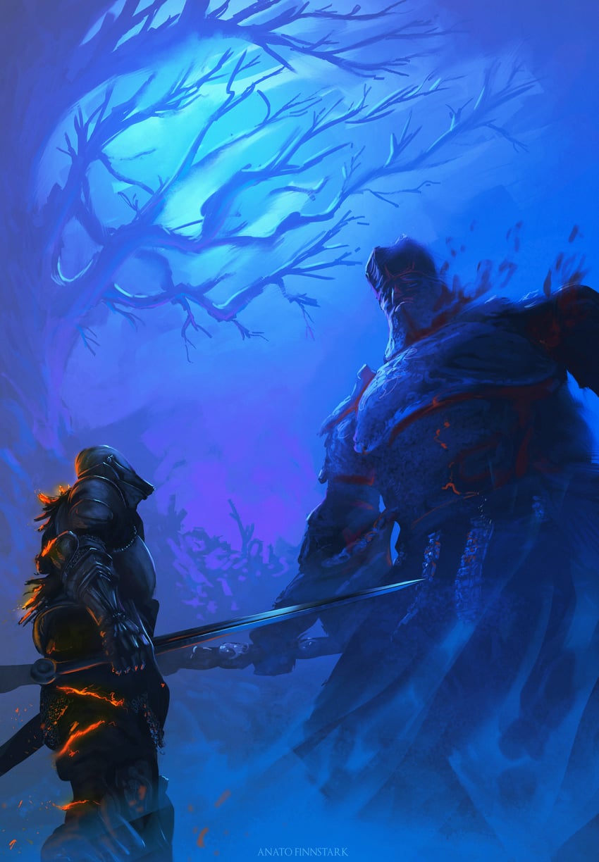 ashen one and iudex gundyr (dark souls and 1 more) drawn by anato_finnstark