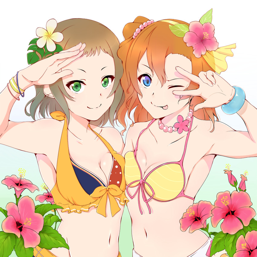 kosaka honoka and kira tsubasa (love live! and 1 more) drawn by egooo