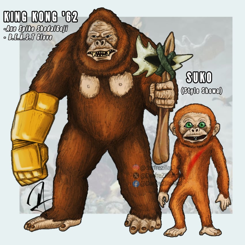 king kong and suko (godzilla and 4 more) drawn by darfrezillaarts