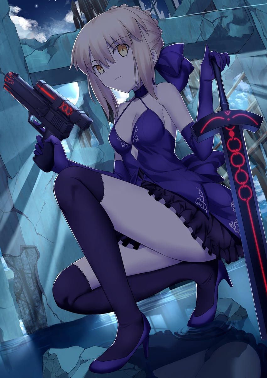 artoria pendragon and saber alter (fate and 1 more) drawn by a-senmei