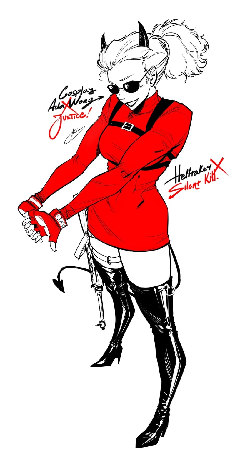 justice and ada wong (helltaker) drawn by ark_art_corp