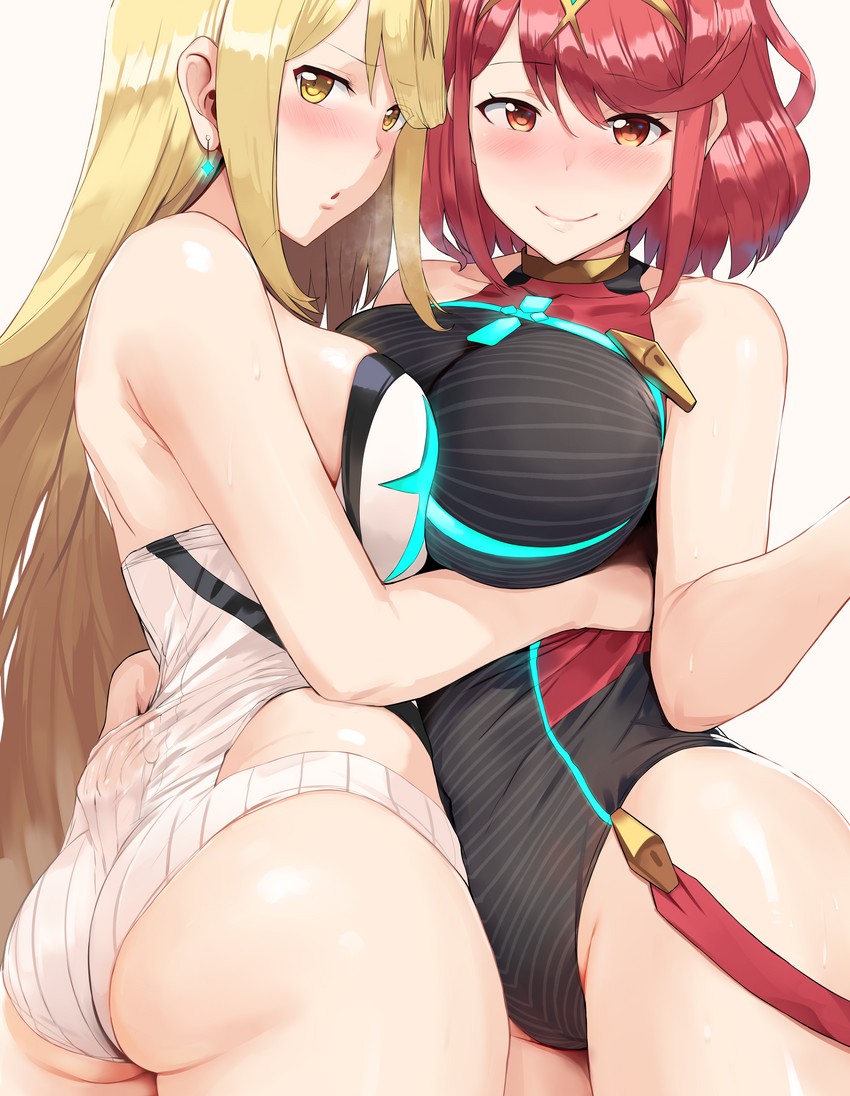 pyra and mythra (xenoblade chronicles and 1 more) drawn by hews