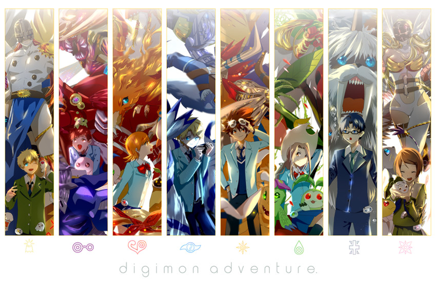angewomon, yagami hikari, yagami taichi, tailmon, agumon, and 50 more (digimon and 2 more) drawn by winni