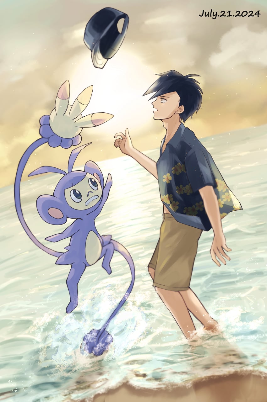ethan and ambipom (pokemon and 1 more) drawn by demekin2333
