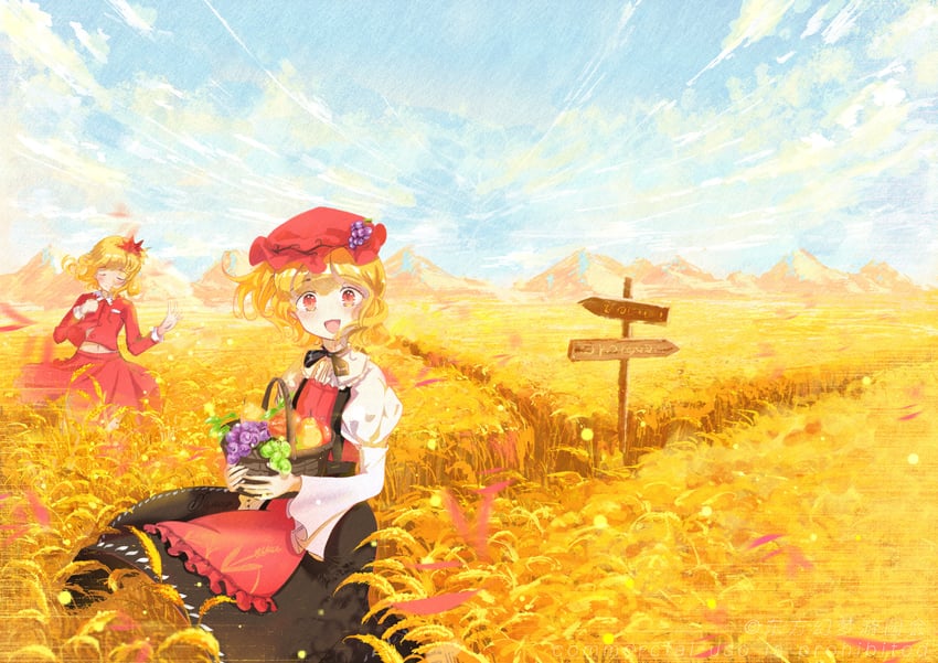 aki minoriko and aki shizuha (touhou) drawn by nywerya