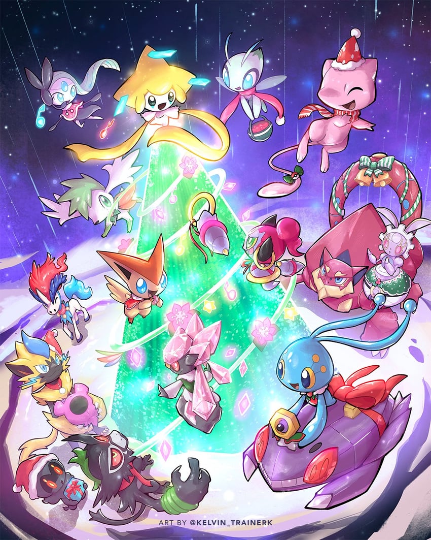 jirachi, mew, celebi, shaymin, meloetta, and 12 more (pokemon) drawn by kelvin-trainerk