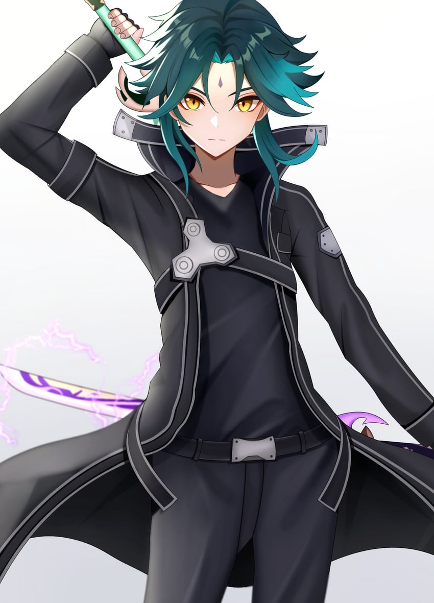xiao, kirito, and matsuoka yoshitsugu (genshin impact and 1 more) drawn by kenomotsu_yukuwa