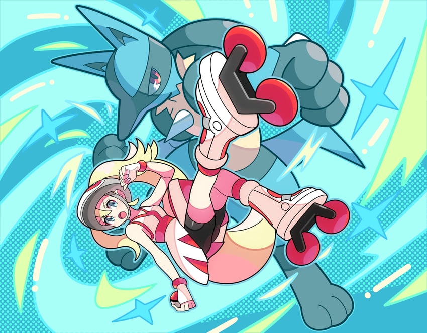 lucario and korrina (pokemon and 1 more) drawn by stchame