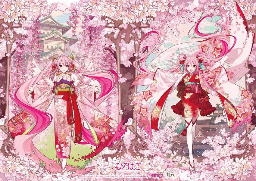 hatsune miku and sakura miku (vocaloid and 1 more) drawn by ixima