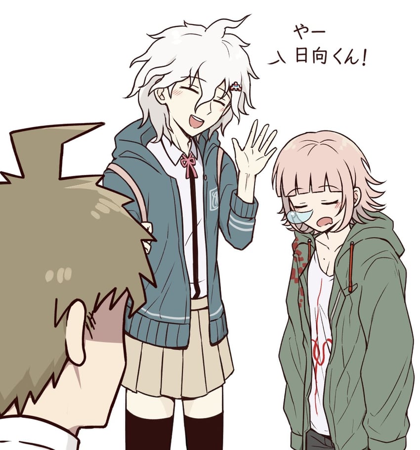 nanami chiaki, komaeda nagito, and hinata hajime (danganronpa and 1 more) drawn by kmnm_1403