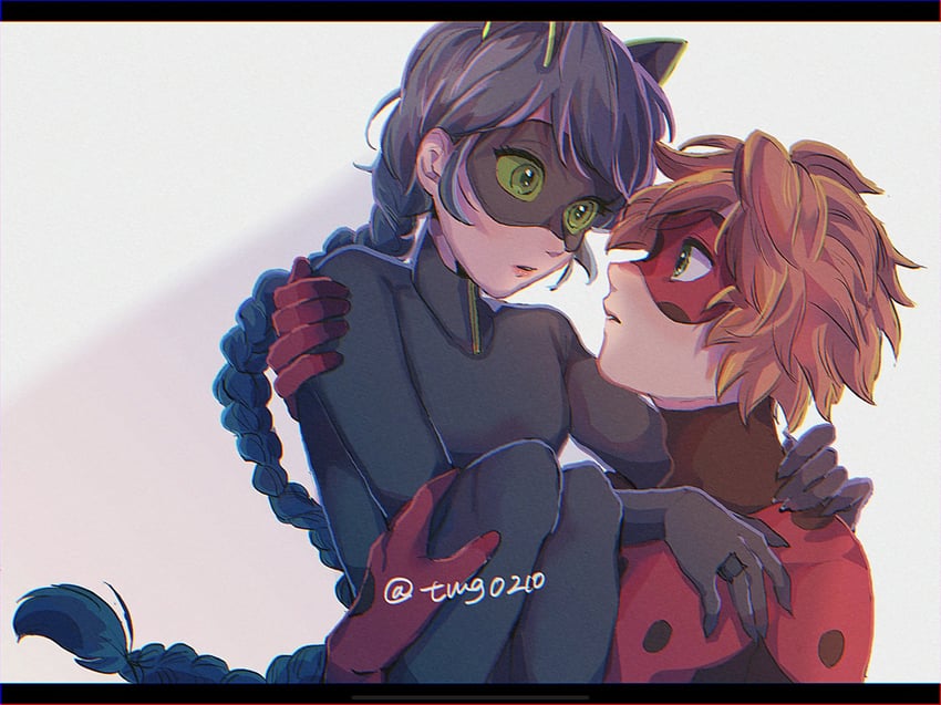 marinette dupain-cheng, adrien agreste, lady noir, and misterbug (miraculous ladybug) drawn by tmg0210