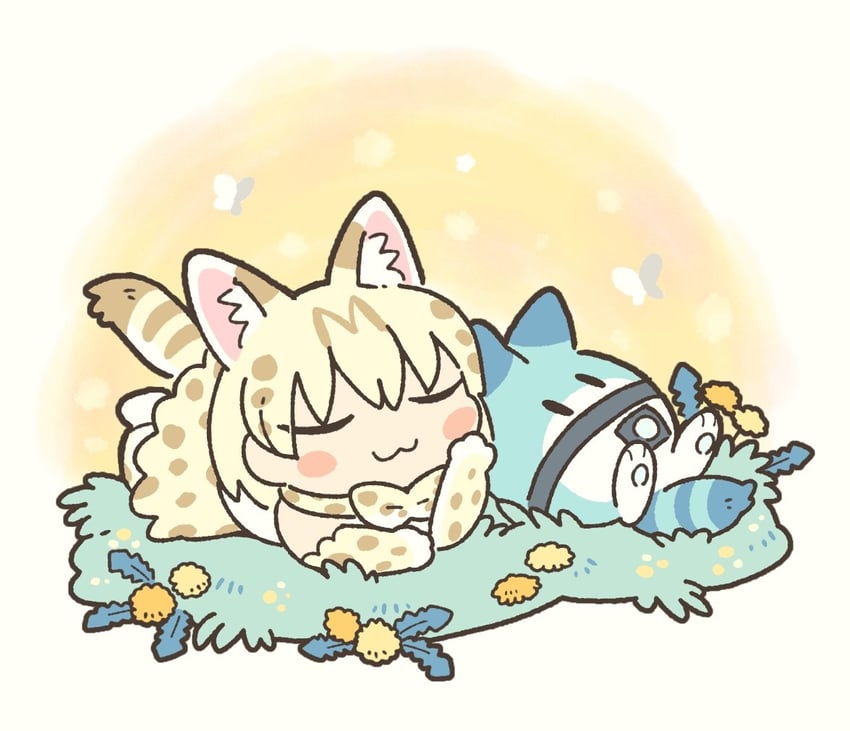 lucky beast and white serval (kemono friends) drawn by kuro_shiro_(kuro96siro46)