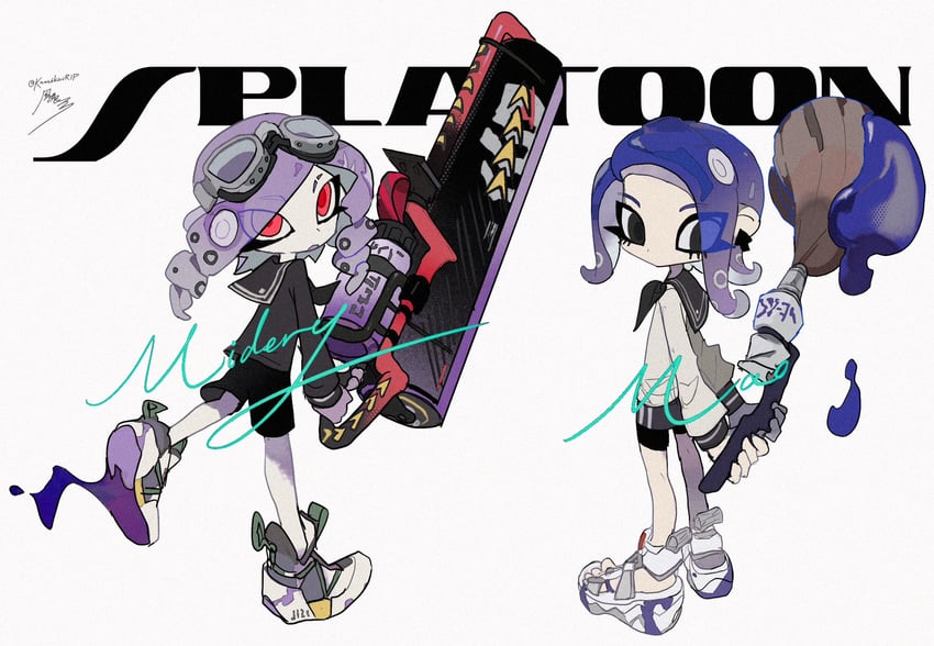 octoling player character and octoling girl (splatoon) drawn by kamikiririp