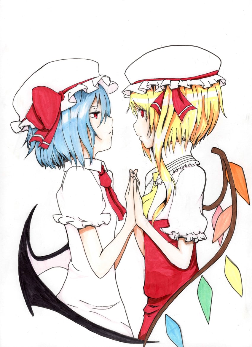 remilia scarlet and flandre scarlet (touhou) drawn by sairyuu_chiharu
