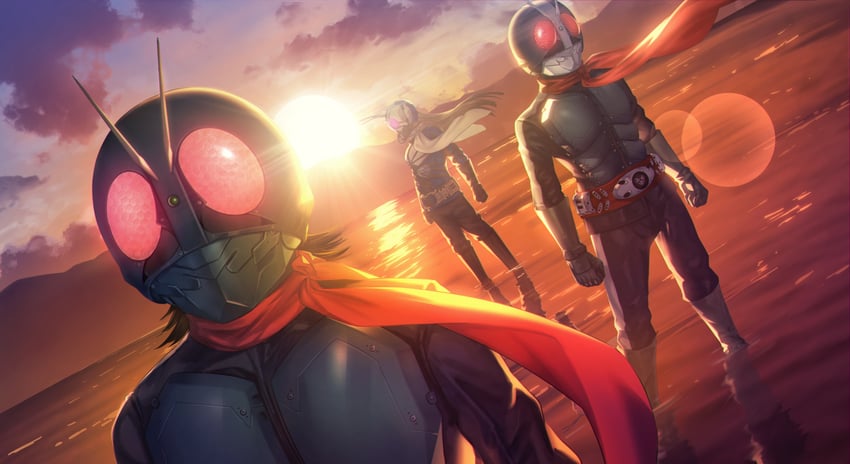 kamen rider 1, kamen rider 2, and kamen rider 0 (kamen rider and 1 more) drawn by y.m