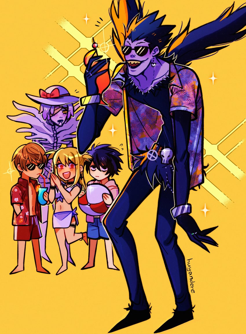 yagami light, l, amane misa, ryuk, and rem (death note) drawn by huyandere