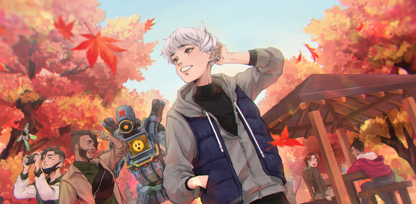 crypto, valkyrie, mirage, nessie, pathfinder, and 3 more (apex legends) drawn by bossan_3310
