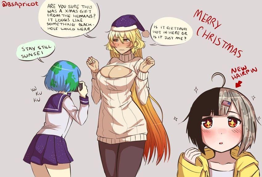 earth-chan, moon-chan, and sun-sensei (original) drawn by bsapricot