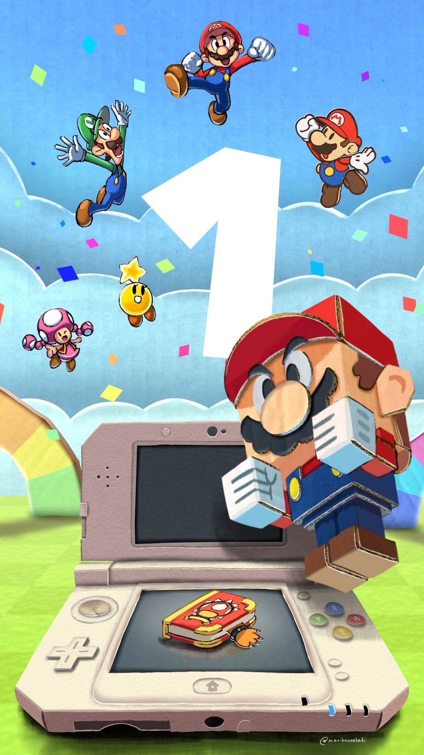 mario, luigi, bowser, paper mario, toadette, and 2 more (mario and 2 more) drawn by maribou_(supermaribou)