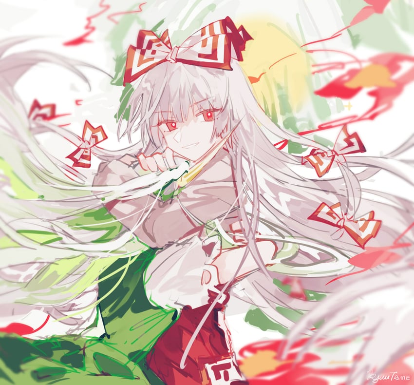 fujiwara no mokou, kamishirasawa keine, and ex-keine (touhou) drawn by nov4void
