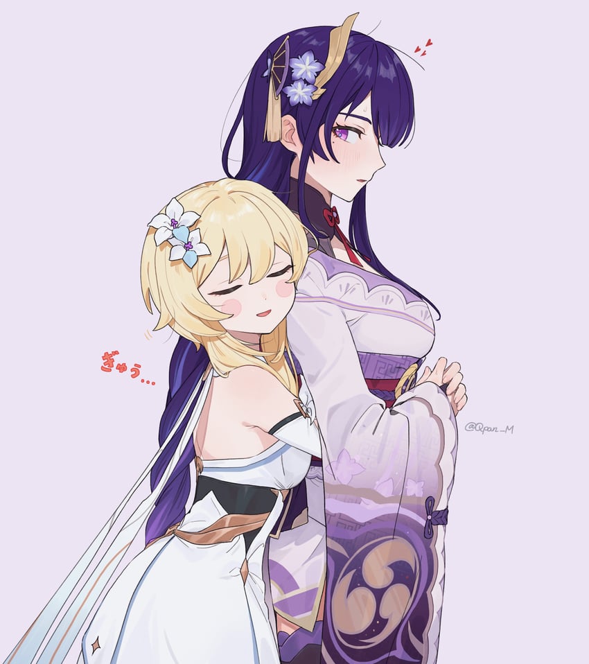 lumine and raiden shogun (genshin impact) drawn by q_(oshikuraq)