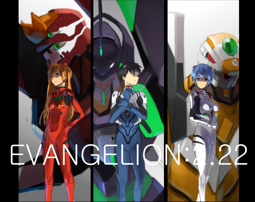 souryuu asuka langley, ayanami rei, ikari shinji, eva 02, eva 01, and 1 more (neon genesis evangelion and 2 more) drawn by sputnik_(artist)