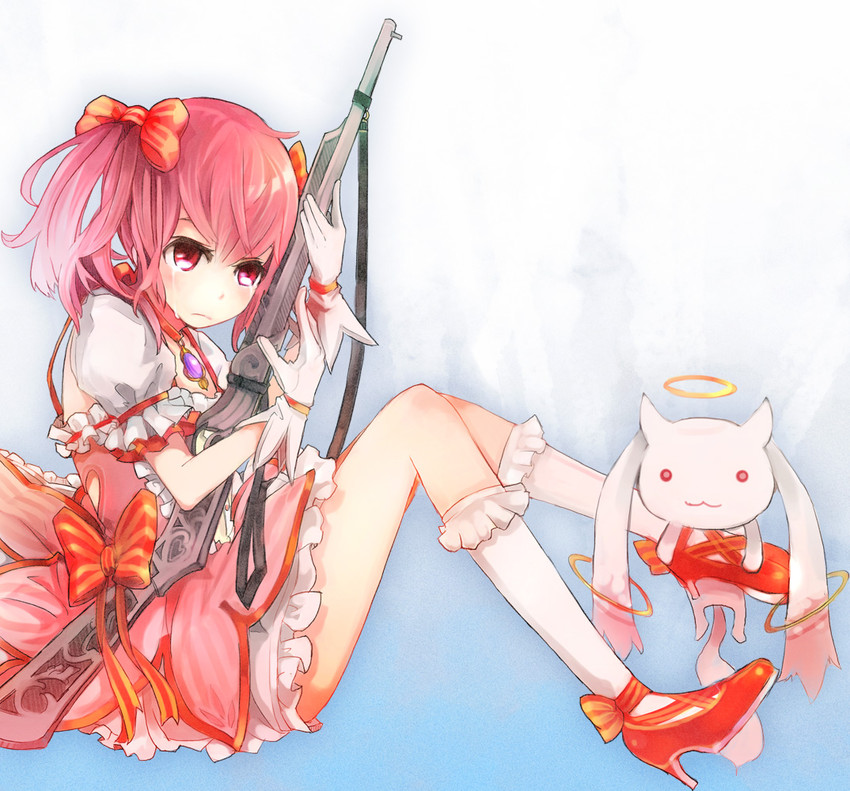 kaname madoka and kyubey (mahou shoujo madoka magica) drawn by kurosawa_tetsu