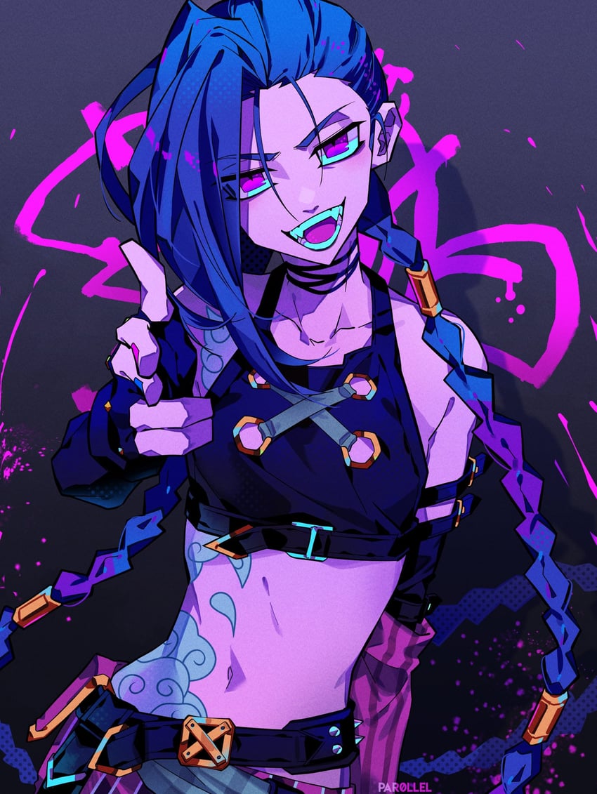 jinx and arcane jinx (league of legends and 1 more) drawn by par0llel