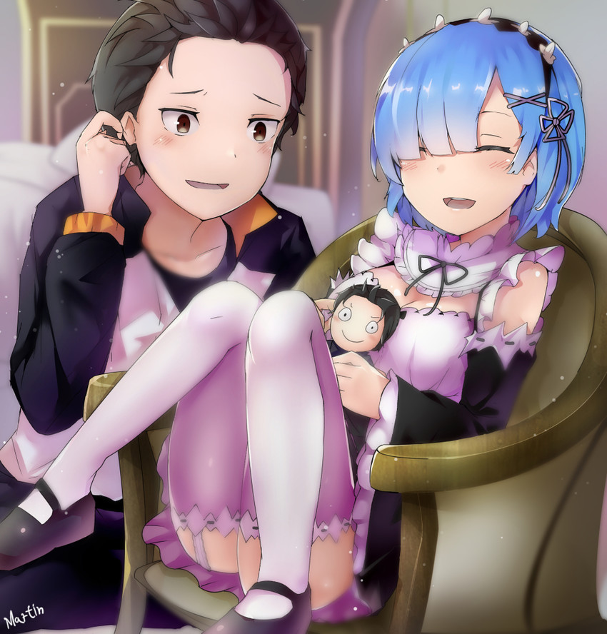 rem and natsuki subaru (re:zero kara hajimeru isekai seikatsu) drawn by martin_(minipiz)