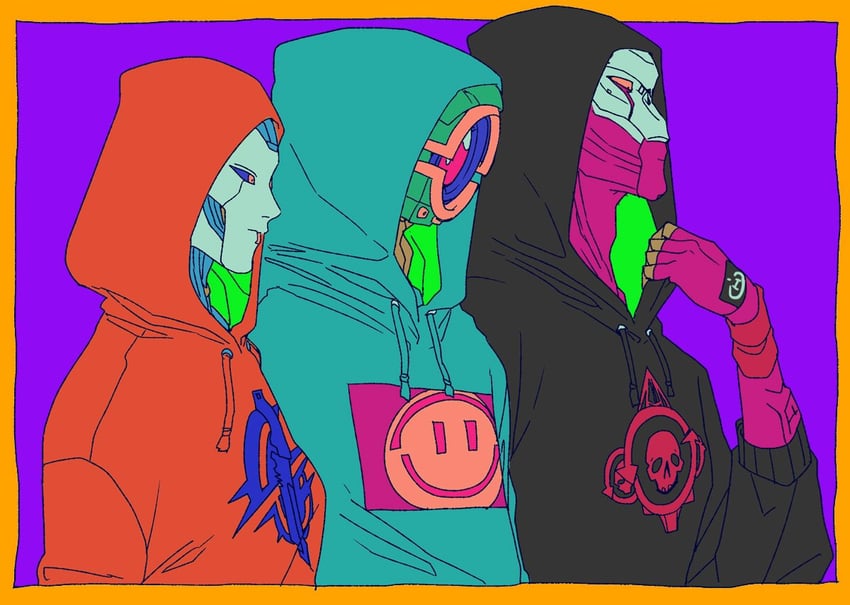 ash, revenant, and pathfinder (apex legends) drawn by mizu_cx