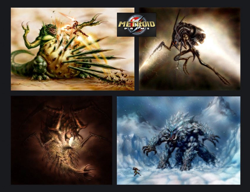 samus aran, kraid, and parasite queen (metroid and 1 more) drawn by greg_luzniak