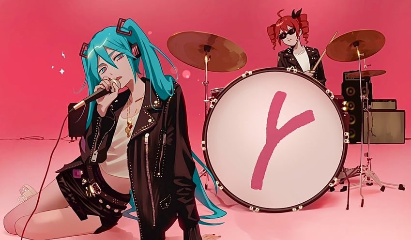 hatsune miku, kasane teto, rose, and bruno mars (vocaloid and 3 more) drawn by mattan_(cheeses02)