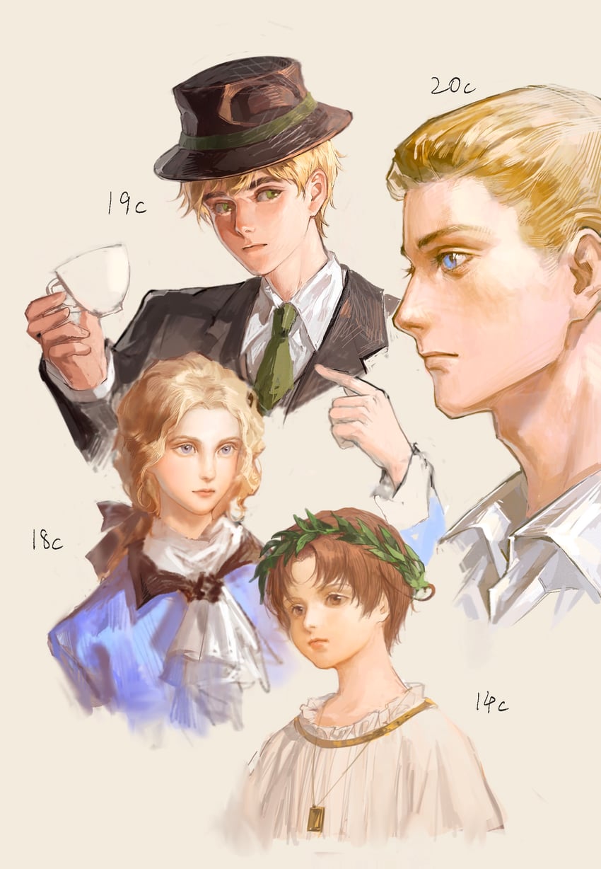 united kingdom, france, northern italy, and germany (axis powers hetalia) drawn by lixiaogugu