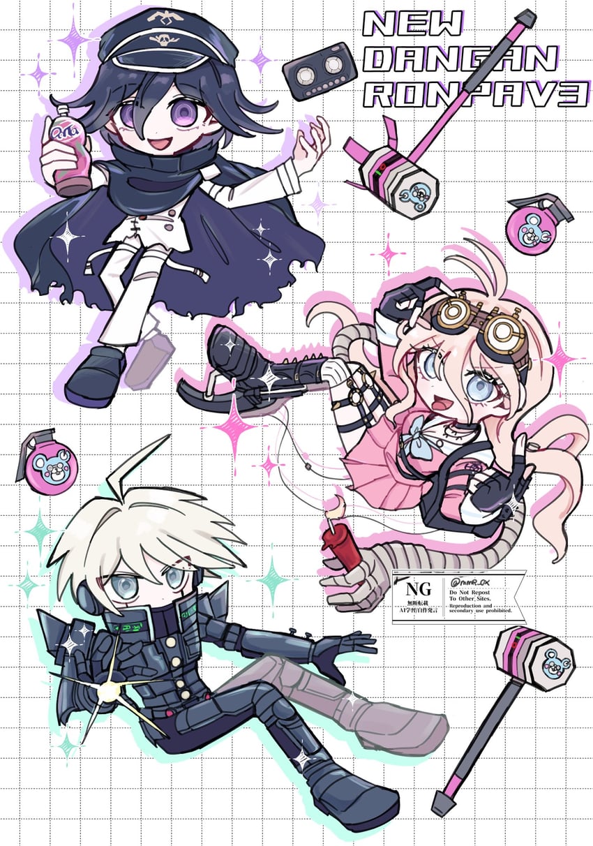oma kokichi, iruma miu, and k1-b0 (danganronpa and 1 more) drawn by mmr_0x