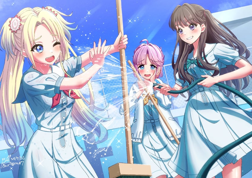 fujishima megumi, osawa rurino, and anyoji hime (love live! and 1 more) drawn by roze_(ro_z7)