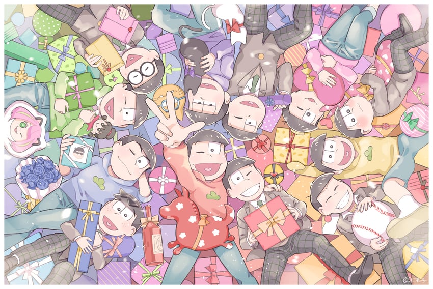 matsuno osomatsu, matsuno karamatsu, matsuno ichimatsu, matsuno jyushimatsu, matsuno choromatsu, and 4 more (osomatsu and 2 more) drawn by ketsuko
