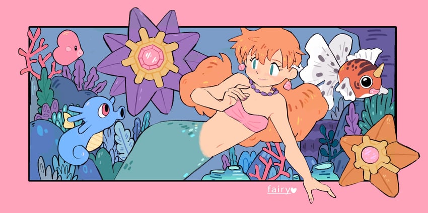 misty, luvdisc, staryu, starmie, horsea, and 1 more (pokemon) drawn by fairybees