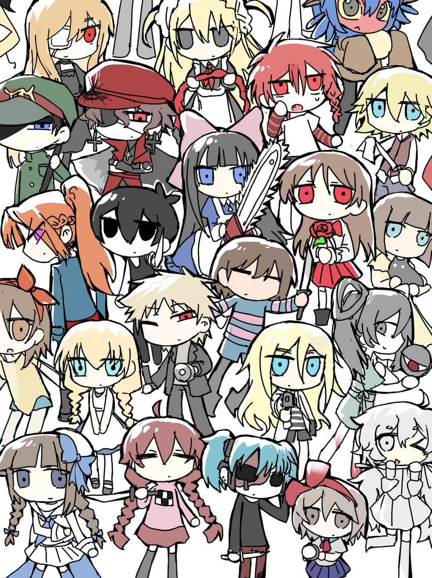 sunny, atou haruki, frisk, madotsuki, ib, and 19 more (saibou shinkyoku and 23 more) drawn by logowoshixiang