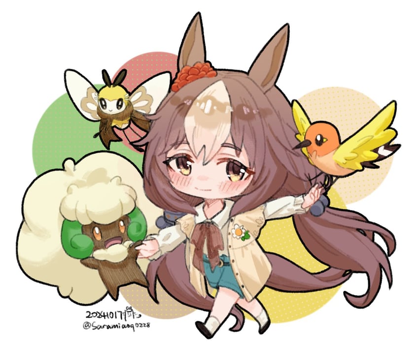 whimsicott, yamanin zephyr, ribombee, and fletchling (pokemon and 1 more) drawn by saramiao-chan