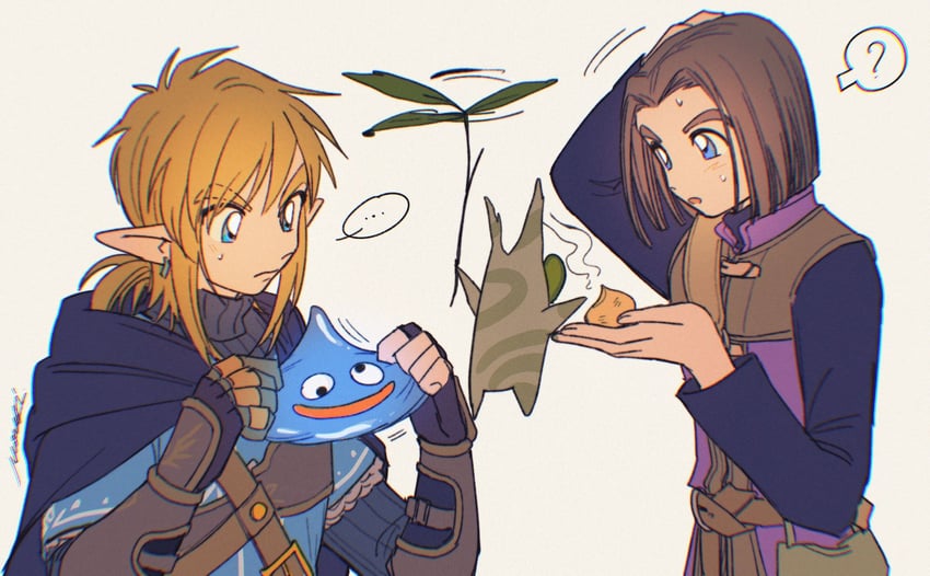 link, slime, hero, and korok (the legend of zelda and 3 more) drawn by mouyi
