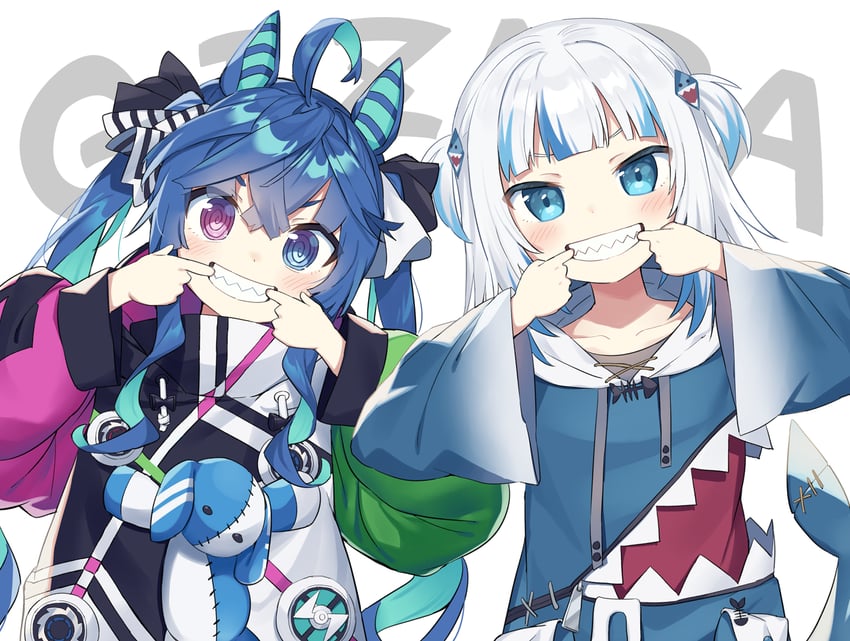 gawr gura and twin turbo (hololive and 2 more) drawn by wagashi928
