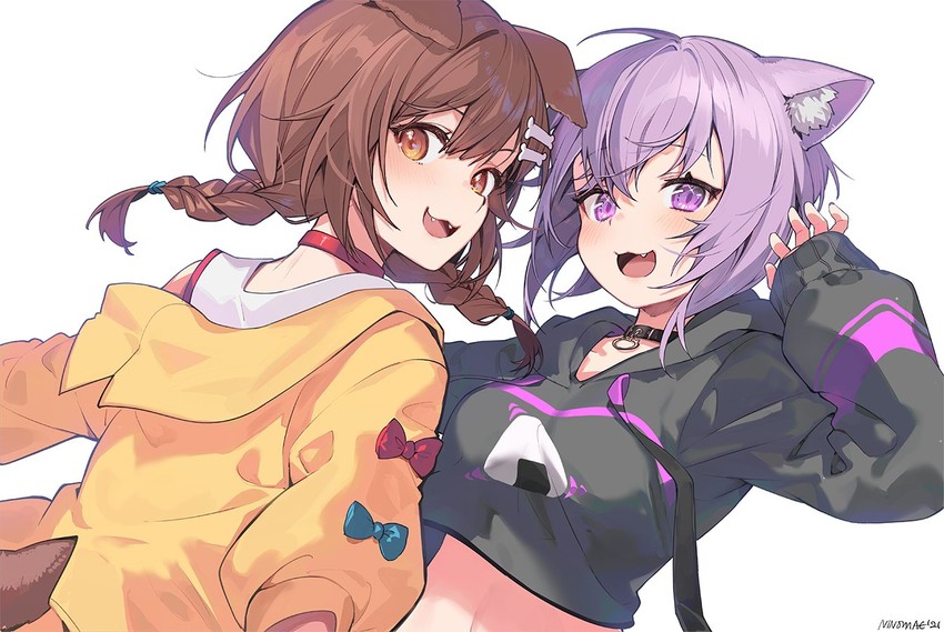 nekomata okayu and inugami korone (hololive) drawn by ninomae_ina'nis_(artist)