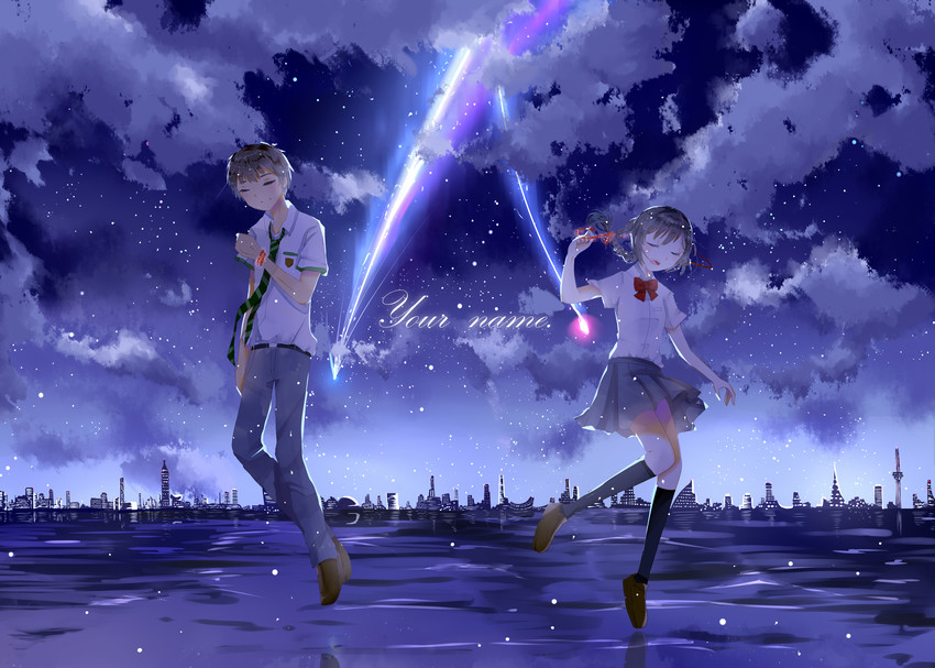 miyamizu mitsuha and tachibana taki (kimi no na wa.) drawn by emonlemonring2