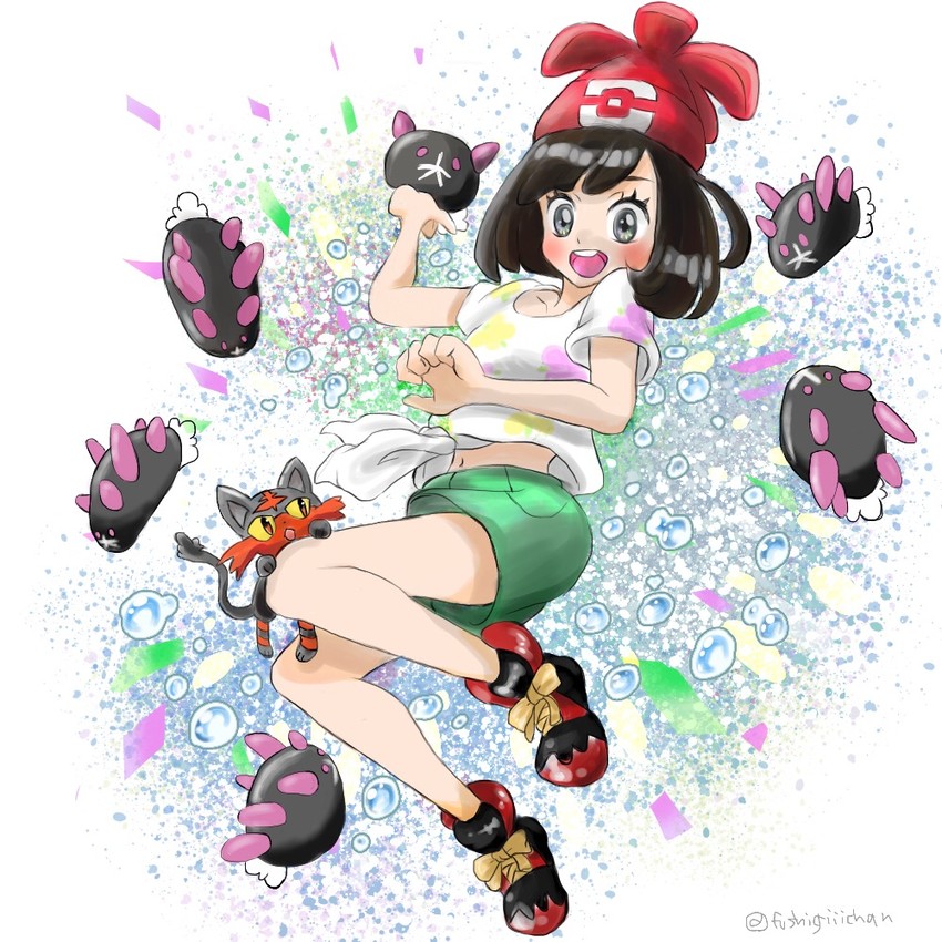 selene, litten, and pyukumuku (pokemon and 1 more) drawn by mocha_fushigi