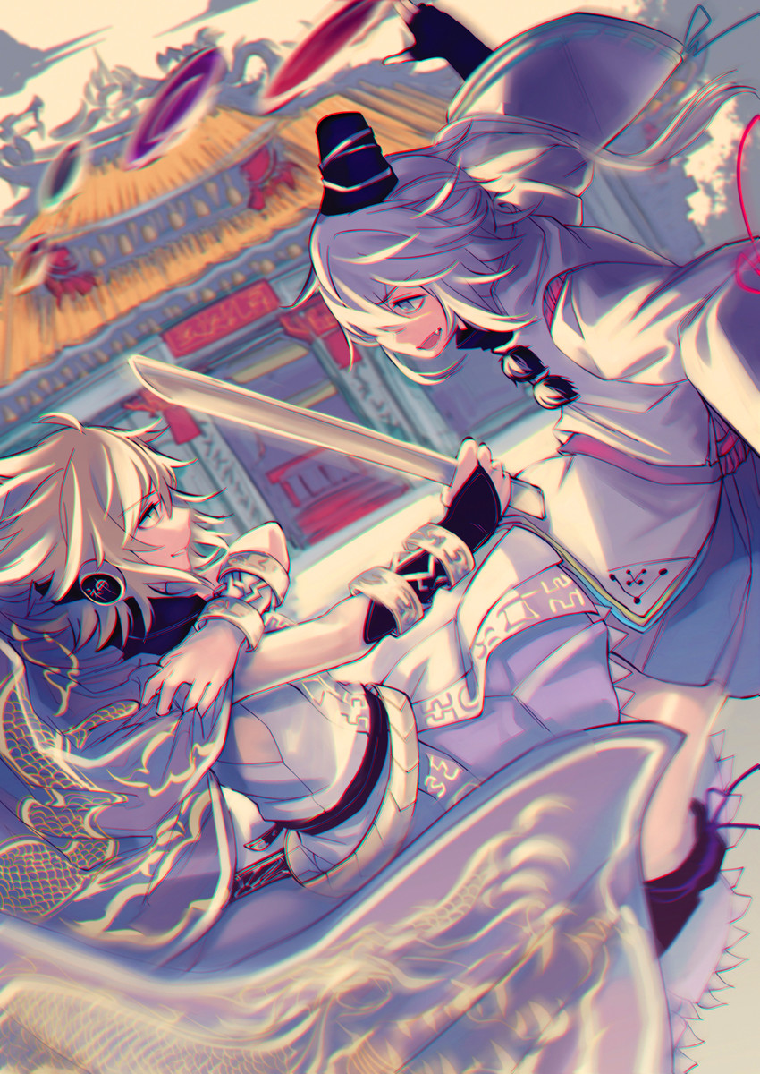 toyosatomimi no miko and mononobe no futo (touhou) drawn by vento