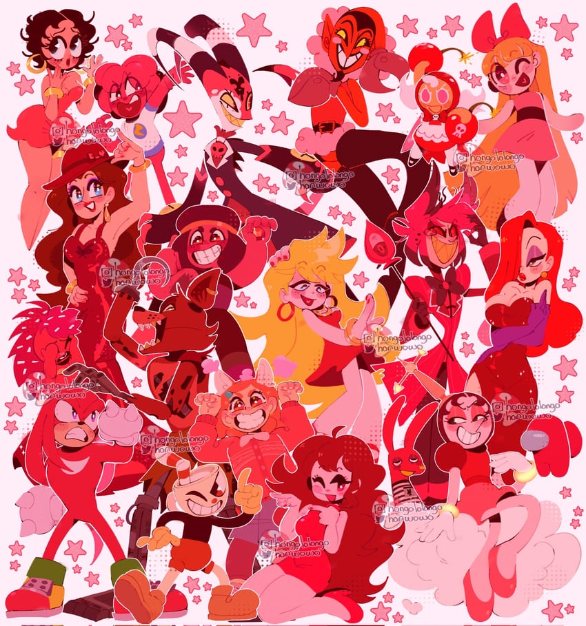 panty, knuckles the echidna, alastor, blossom, red, and 16 more (mario and 18 more) drawn by honguito