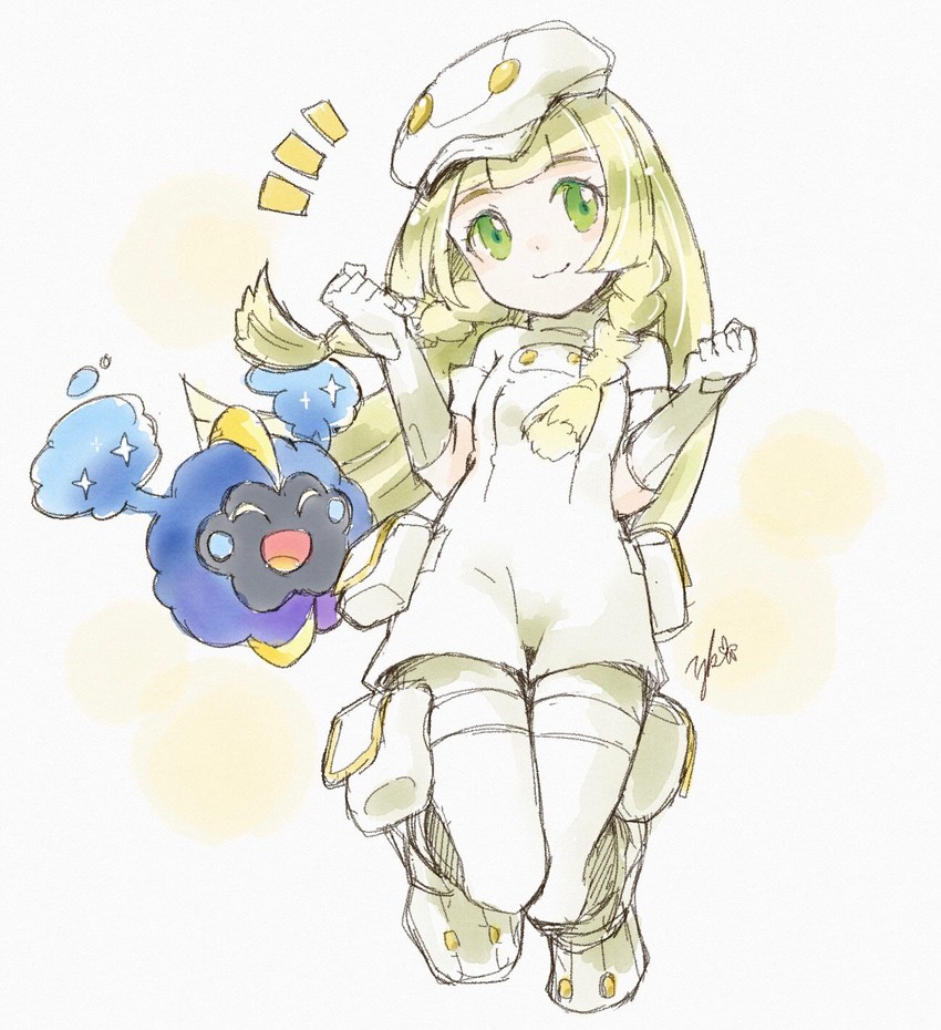 lillie and cosmog (pokemon and 1 more) drawn by chion_(yukina)
