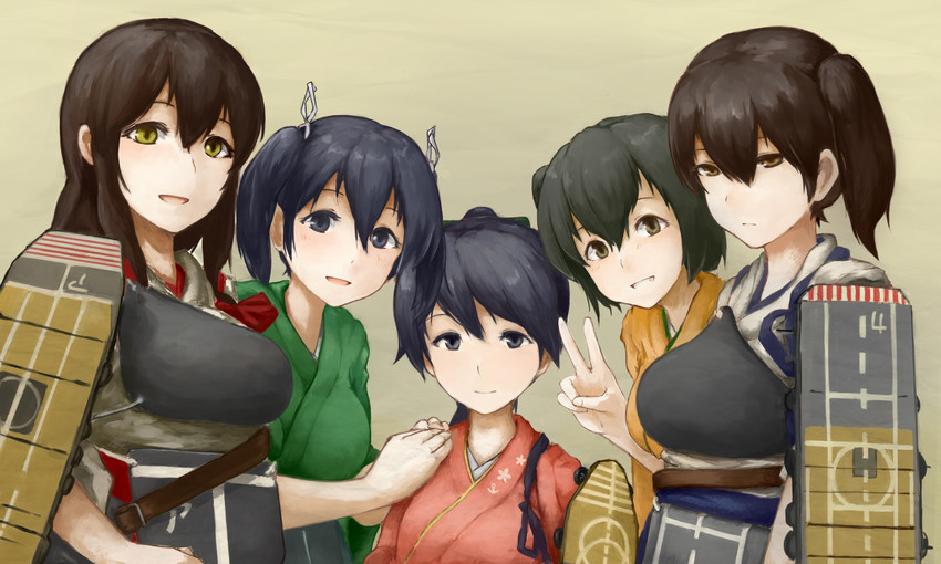 kaga, akagi, houshou, souryuu, and hiryuu (kantai collection) drawn by nemubusoku